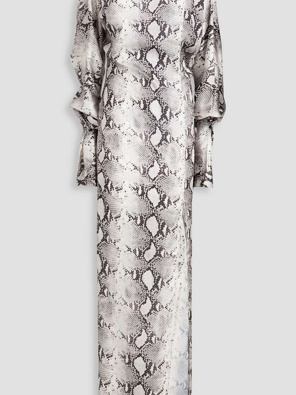 flora open-back snake-print satin gown