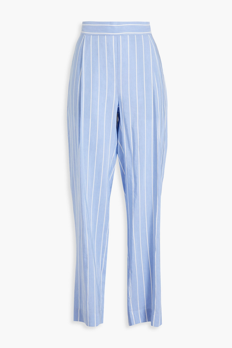 Vince Pleated Striped Woven Wide-leg Trousers In Light Blue