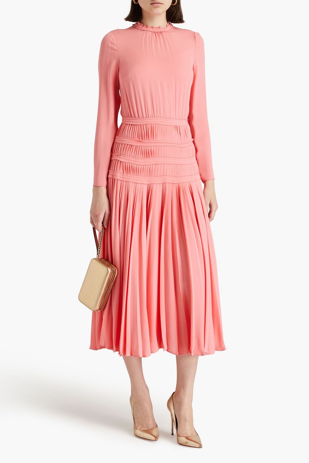 VALENTINO GARAVANI Pleated silk-crepe midi dress