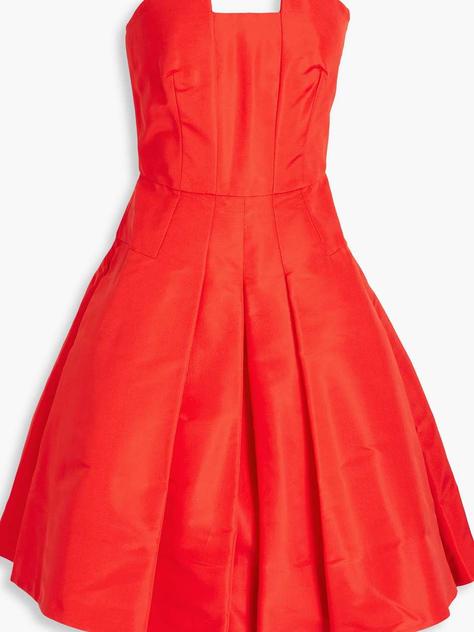 strapless pleated silk-faille dress