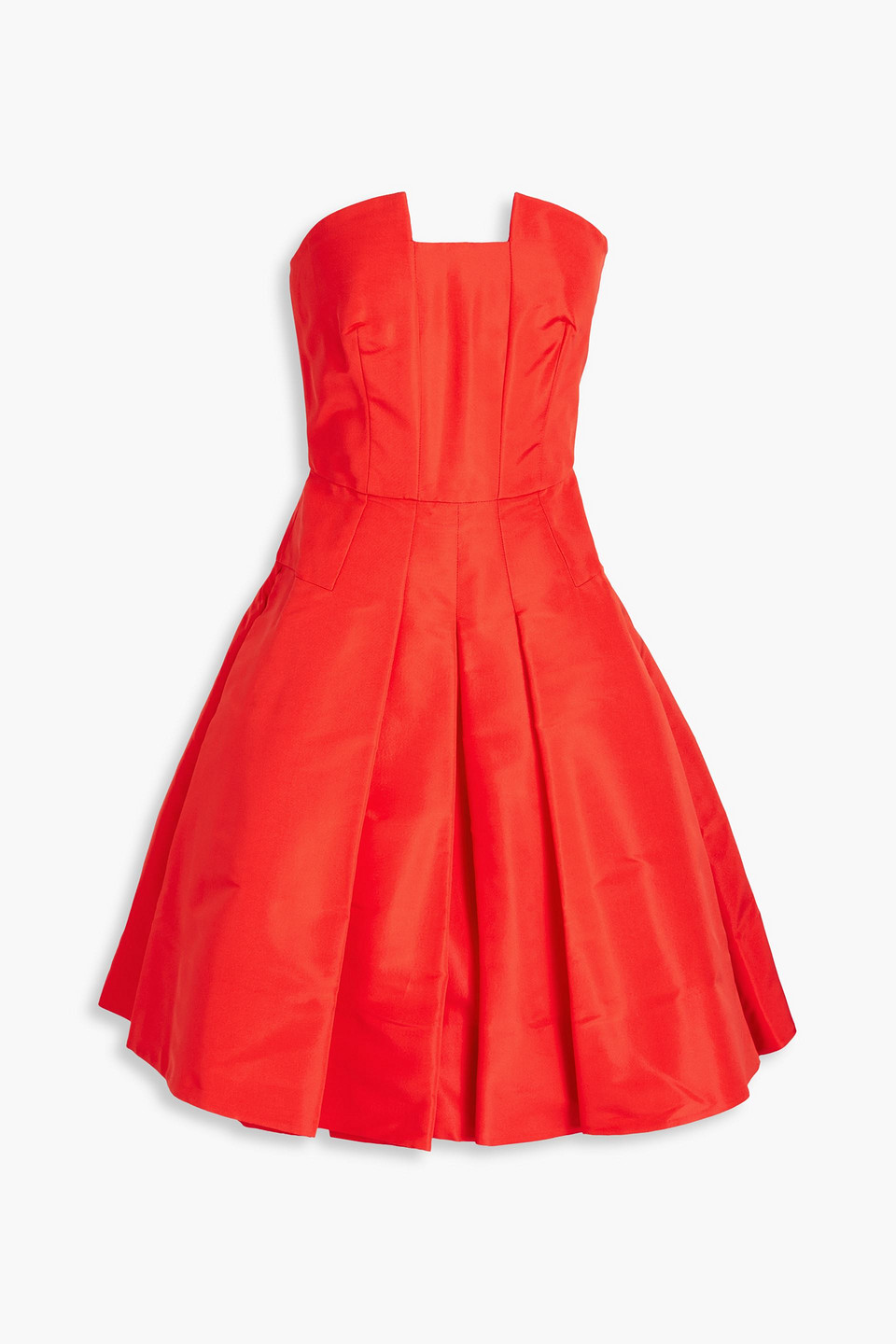 Oscar De La Renta Strapless Pleated Silk-faille Dress In Bright Orange