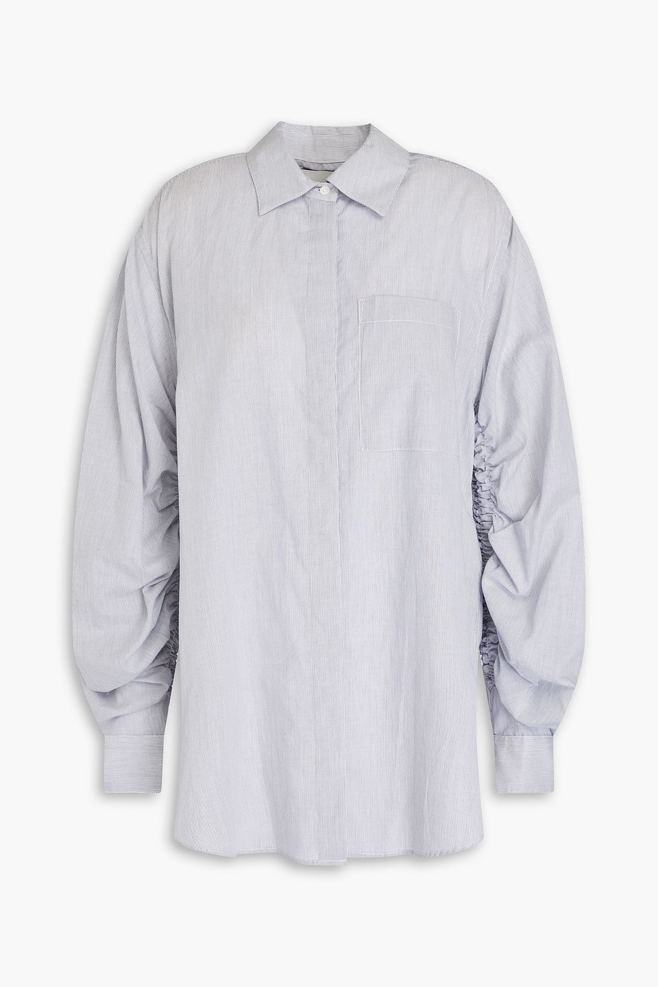 3.1 Phillip Lim Ruched Striped Cotton-poplin Shirt In Navy