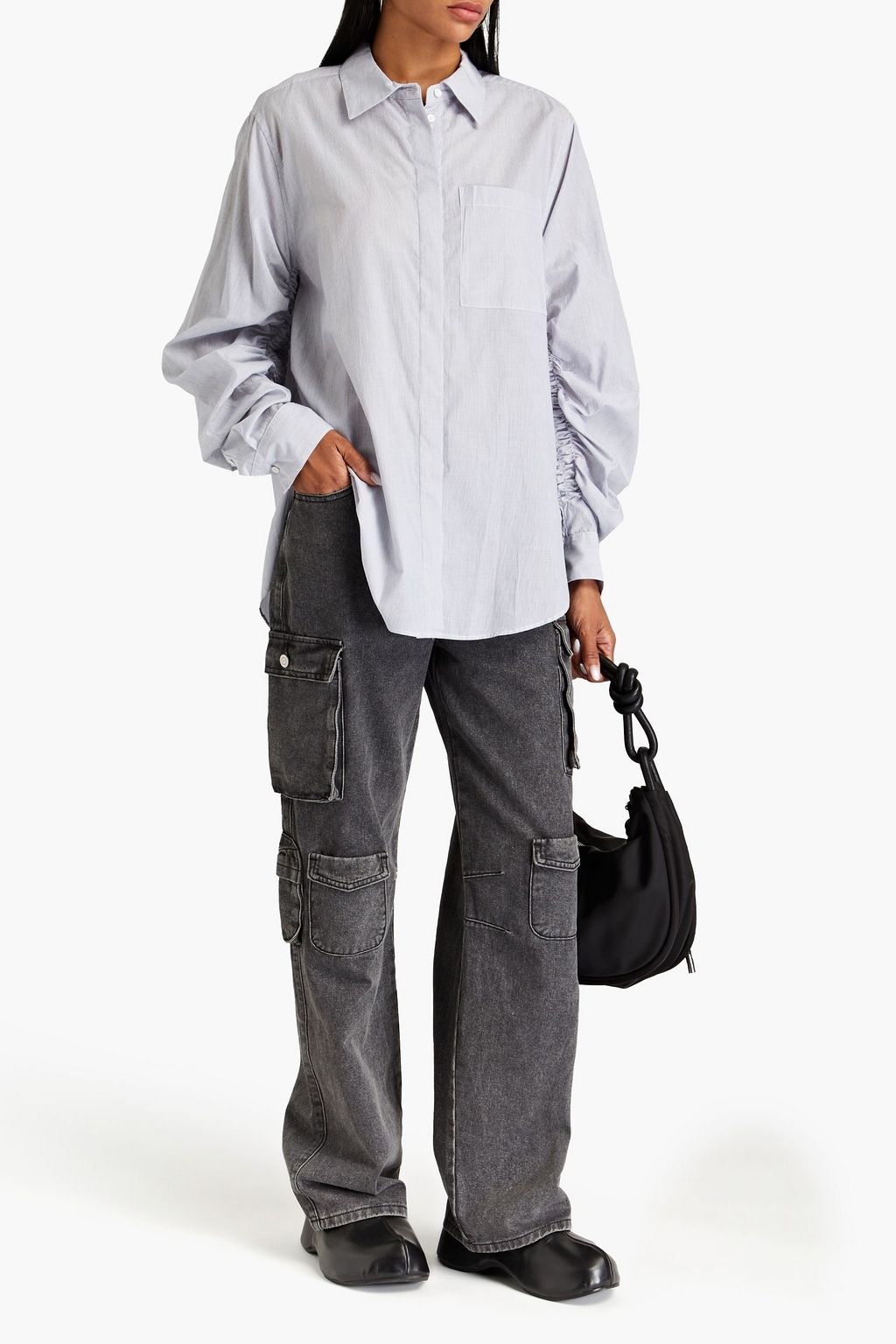 3.1 PHILLIP LIM Ruched striped cotton-poplin shirt