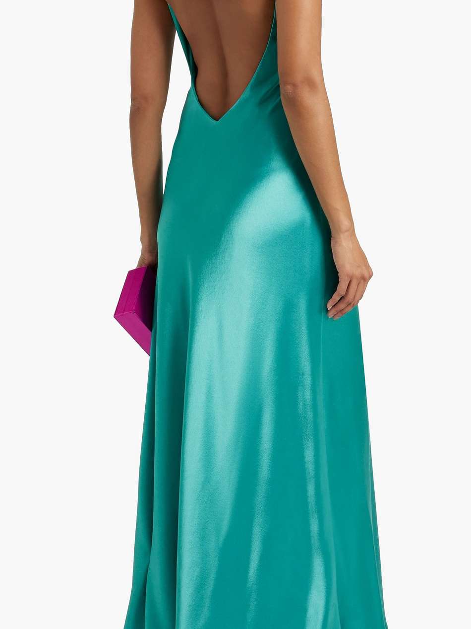 chain-trimmed satin maxi slip dress