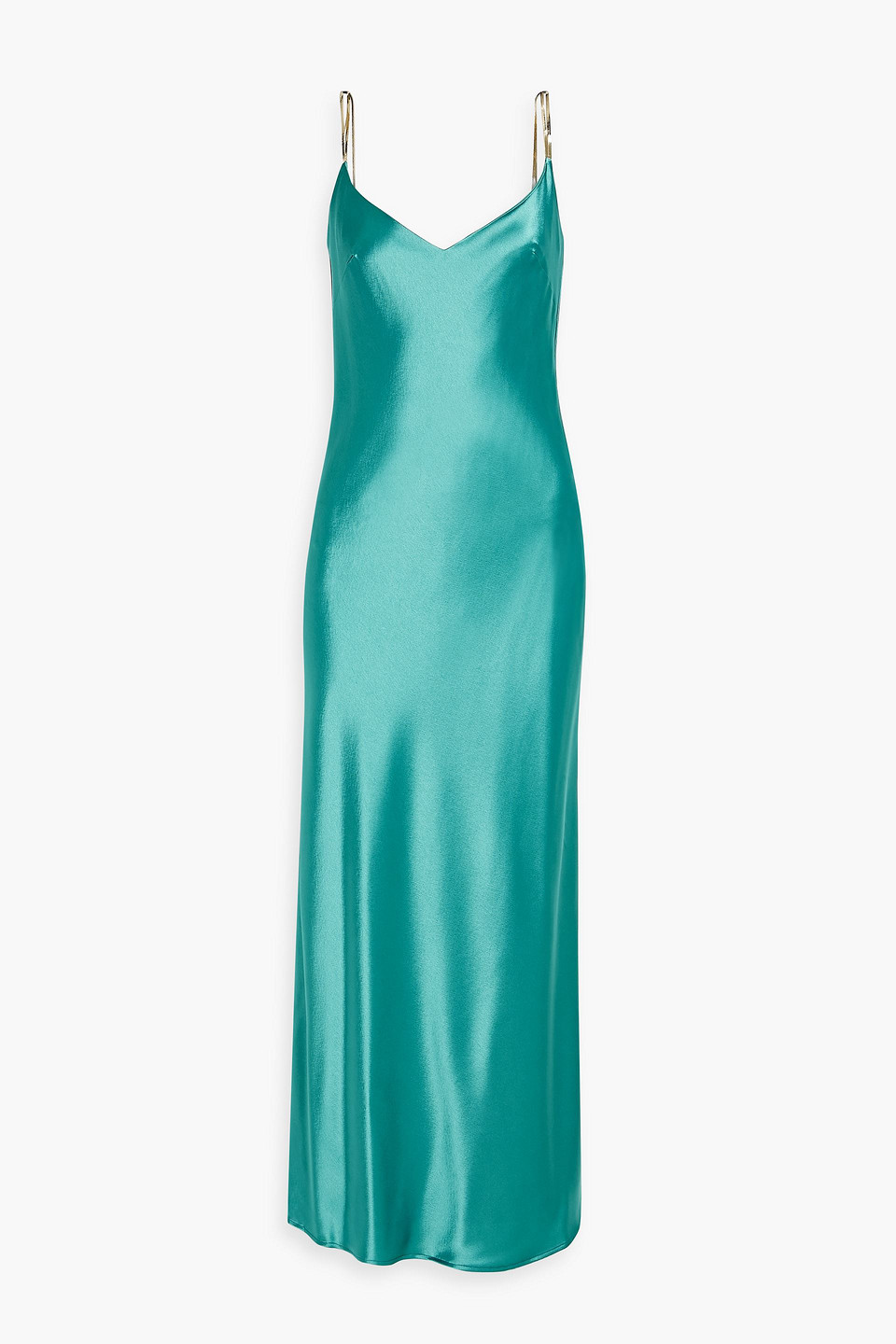 Galvan Chain-trimmed Satin Maxi Slip Dress In Turquoise