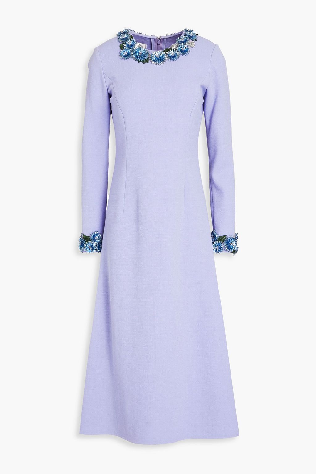 OSCAR DE LA RENTA Crystal-embellished wool-blend crepe midi dress