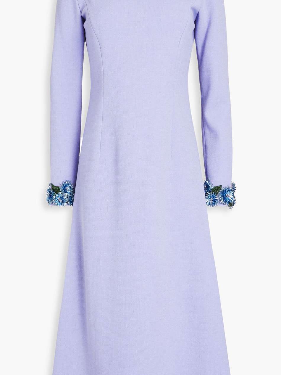 crystal-embellished wool-blend crepe midi dress