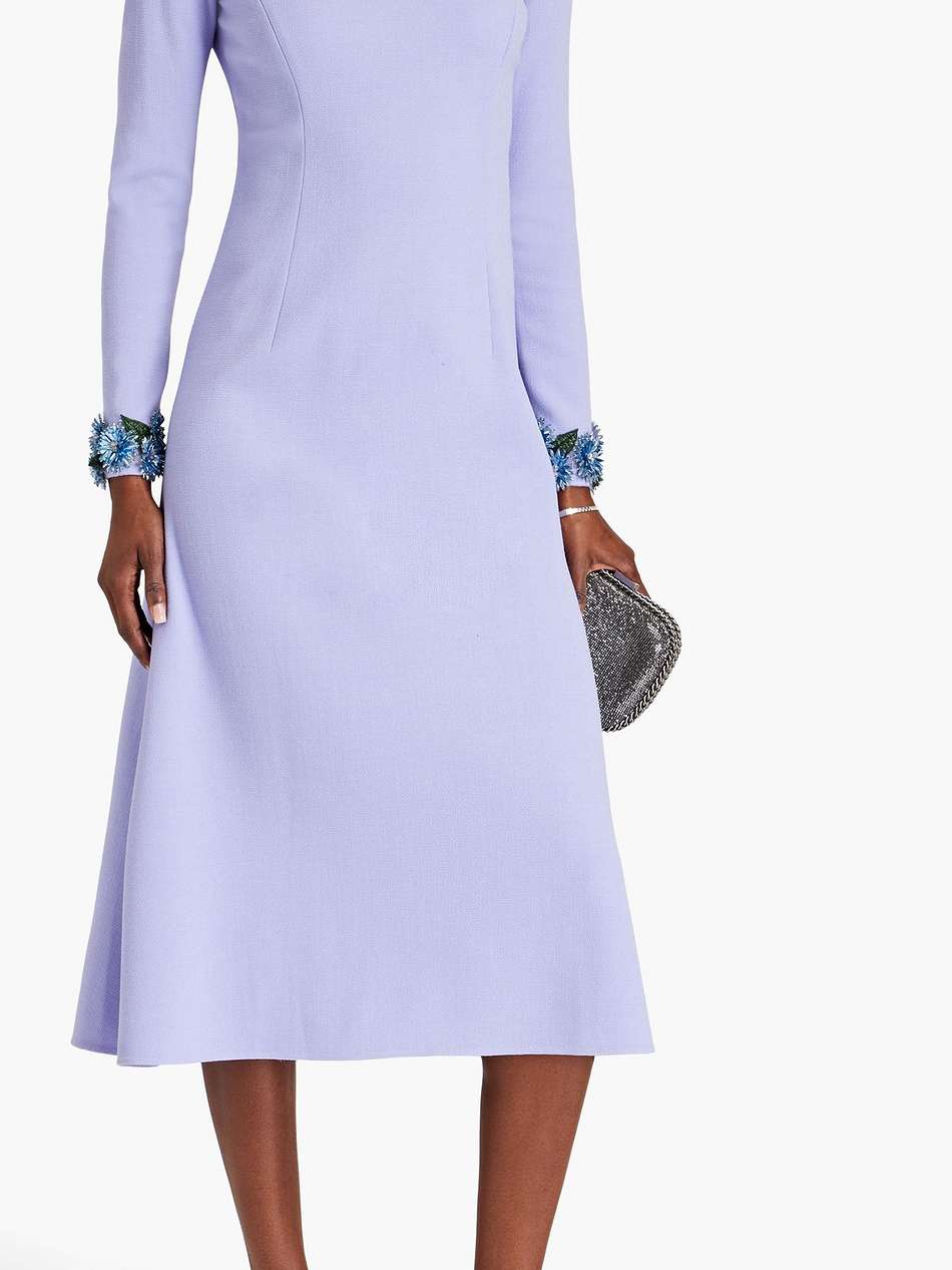 crystal-embellished wool-blend crepe midi dress