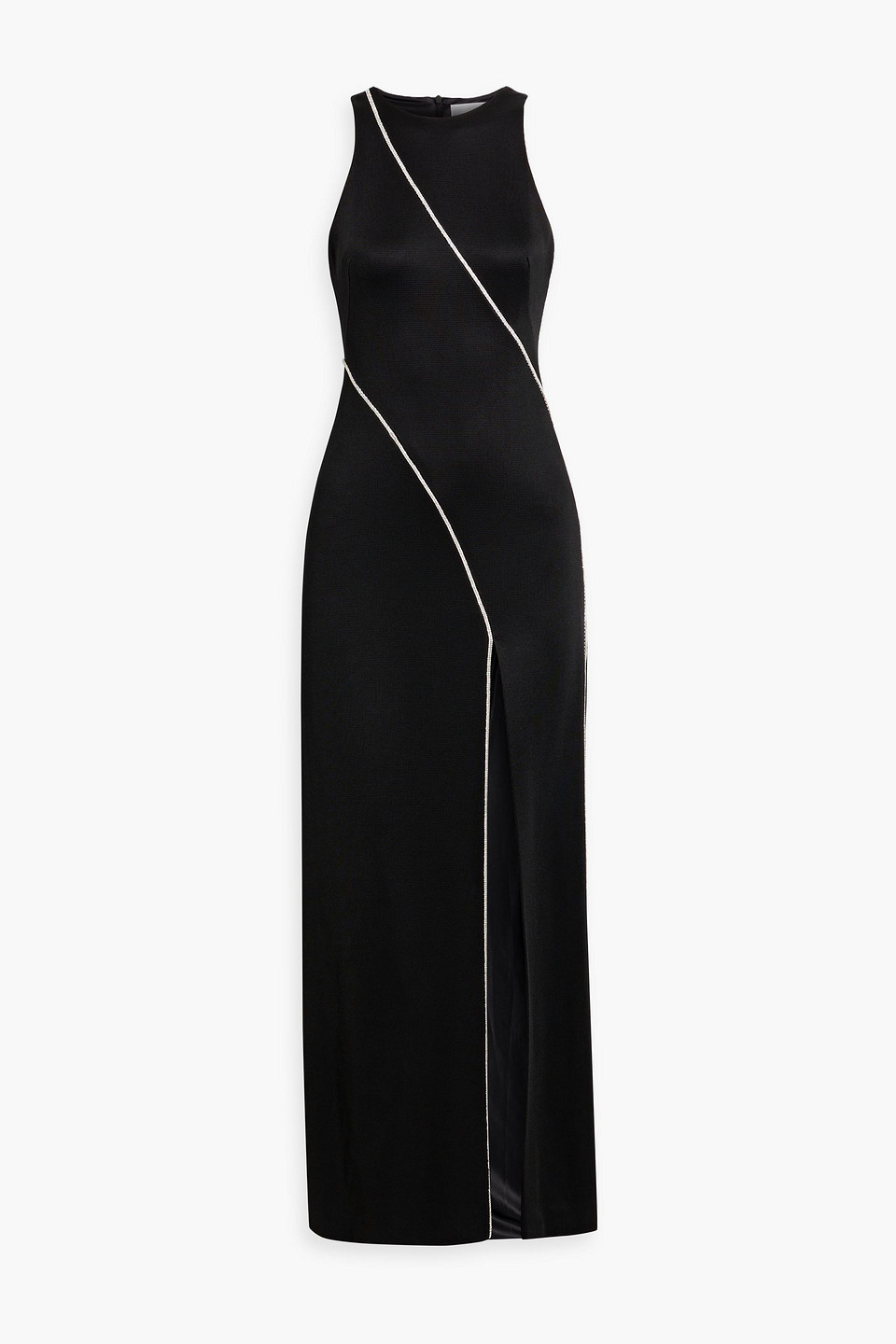 Galvan Black Embellished Stretch-knit Gown In Black