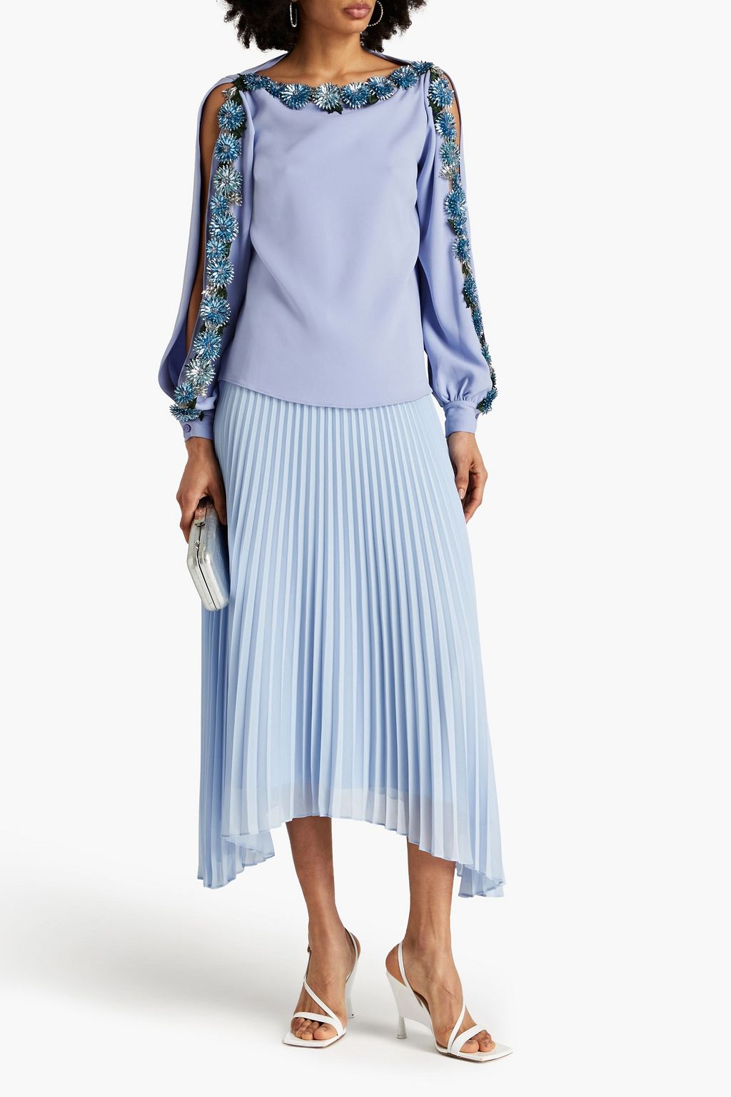 OSCAR DE LA RENTA Embellished silk-crepe blouse