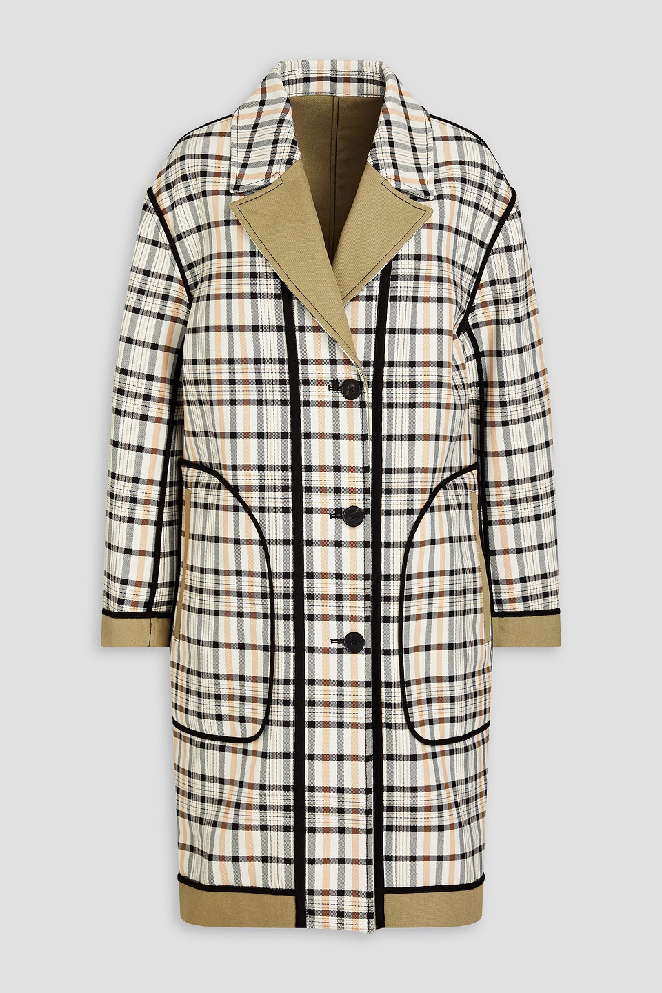 Reversible checked cotton-blend twill and canvas coat