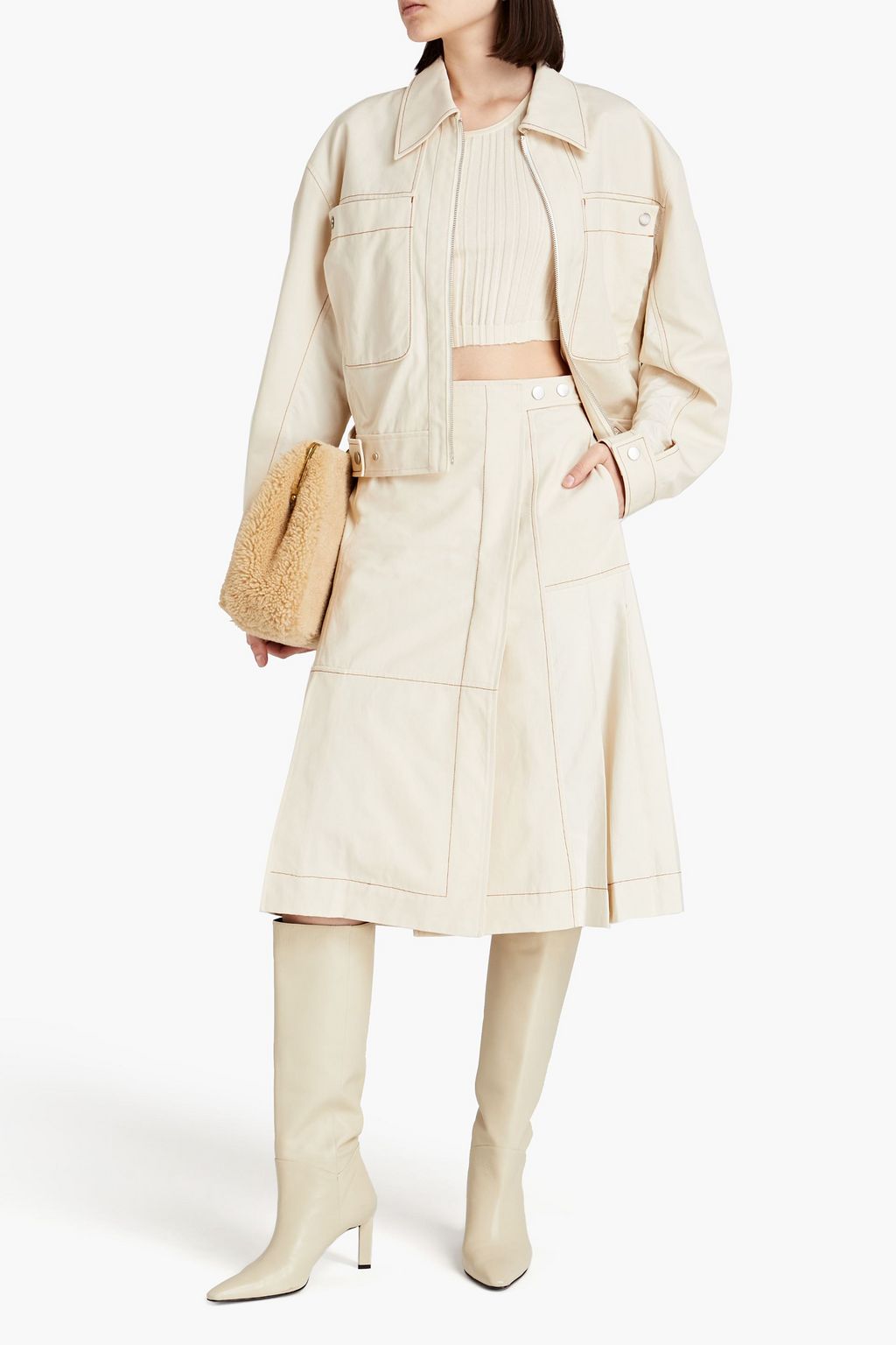 3.1 PHILLIP LIM Ripstop-paneled cotton-canvas midi skirt