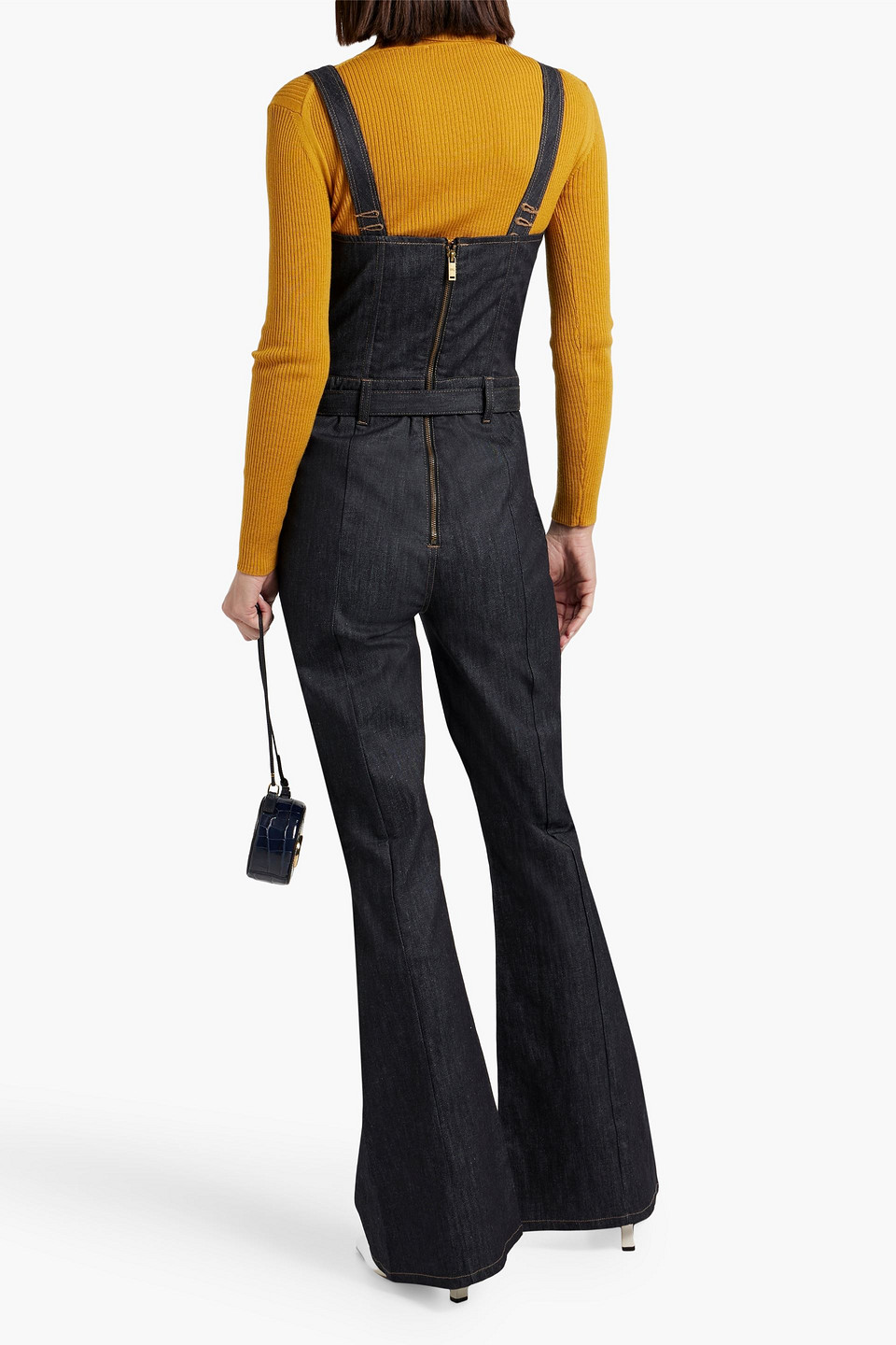 Shop Dl1961 Holloway Denim Flared Overalls In Dark Denim