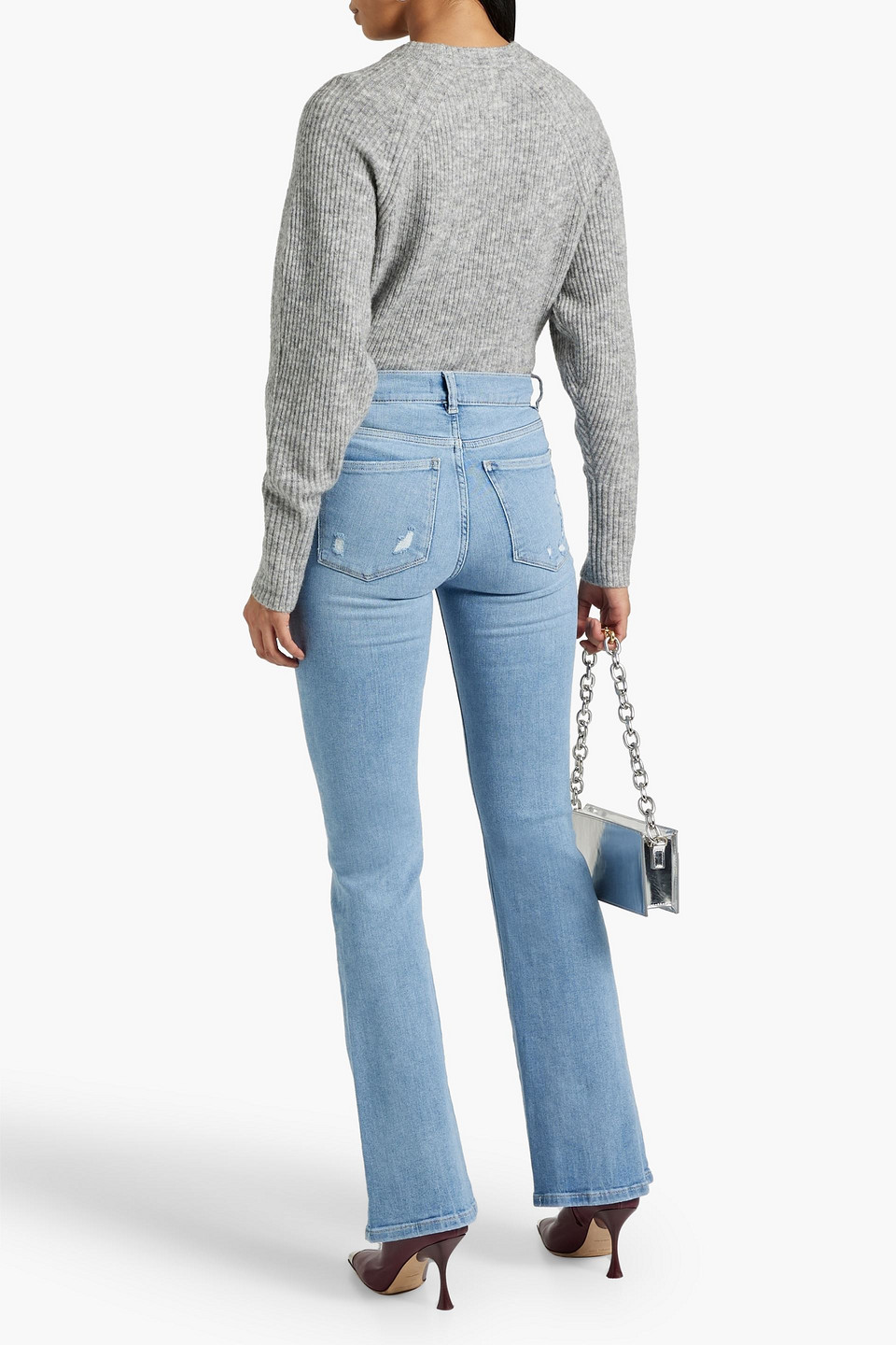 Shop Dl1961 Bridget Distressed High-rise Bootcut Jeans In Light Denim