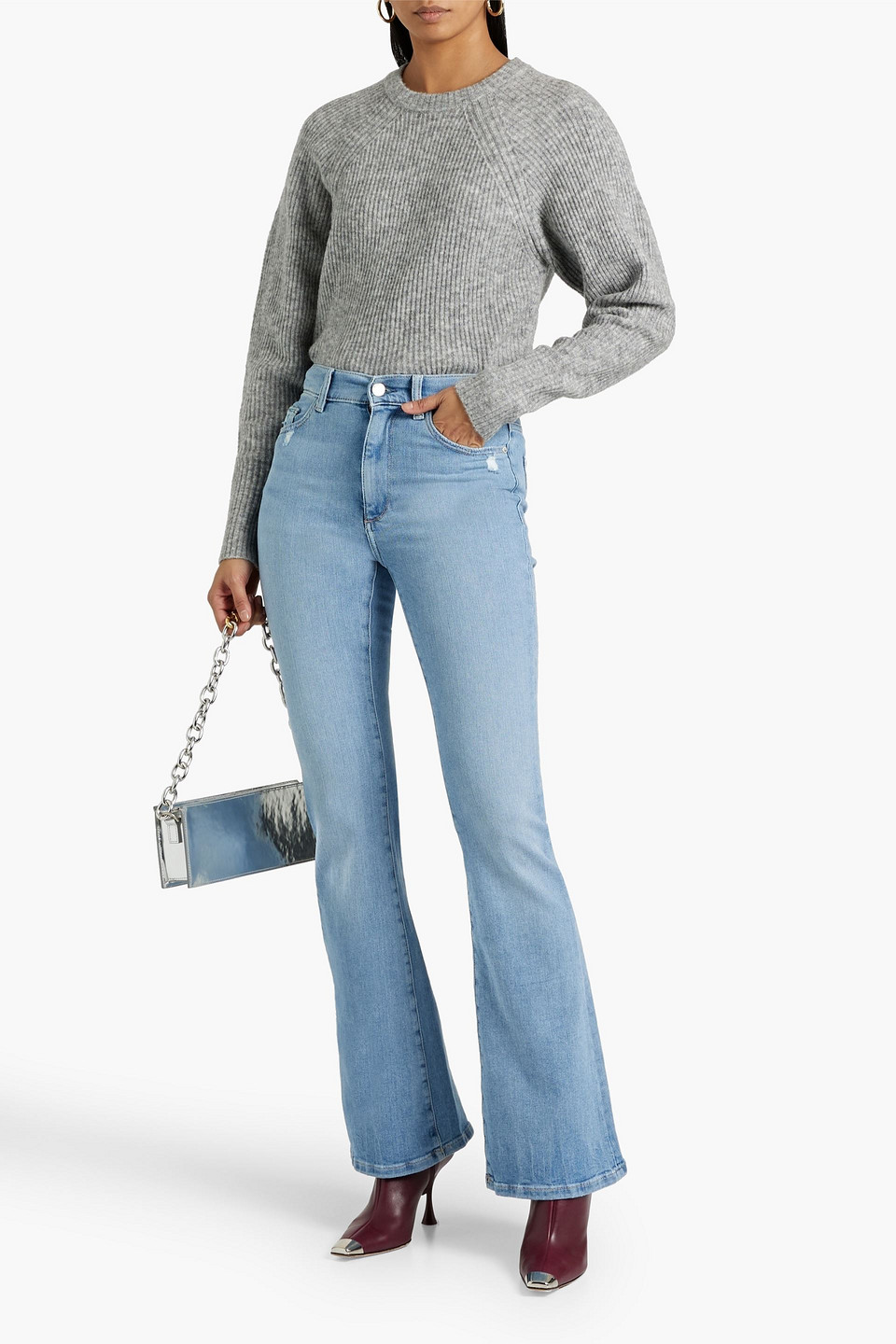 Dl1961 Bridget Distressed High-rise Bootcut Jeans In Light Denim