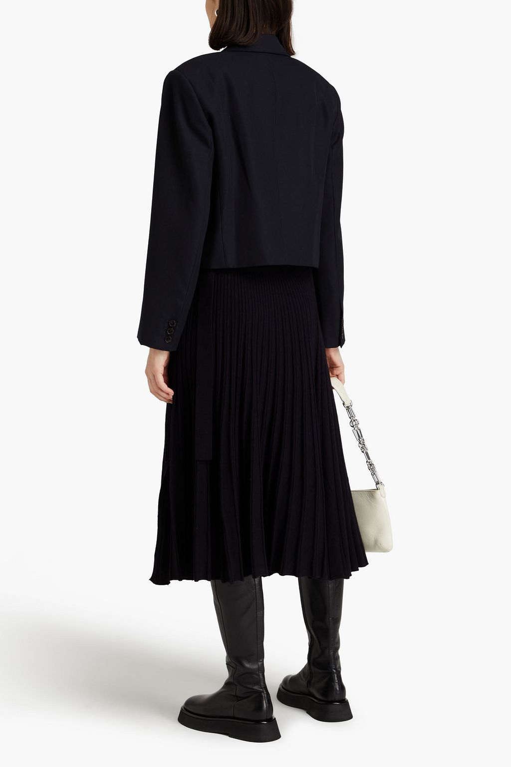 3.1 PHILLIP LIM تنورة متوسطة الطول مصنوعة من الصوف بتصميم ملتف ومزينة بكسرات