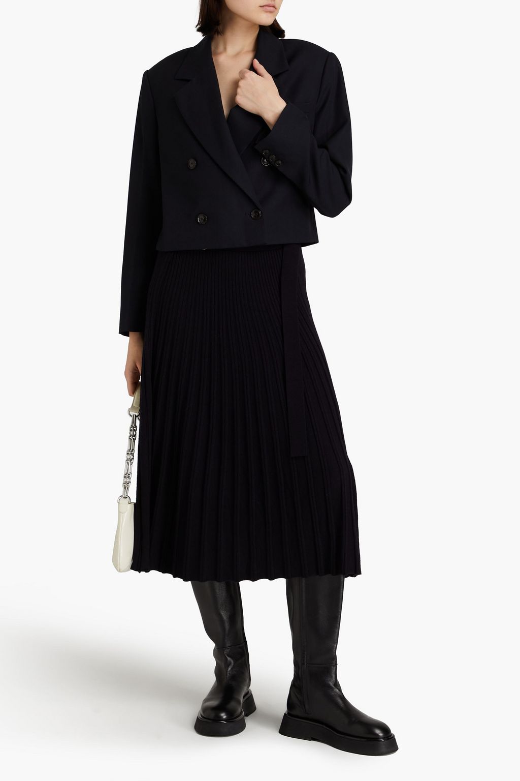 3.1 PHILLIP LIM تنورة متوسطة الطول مصنوعة من الصوف بتصميم ملتف ومزينة بكسرات
