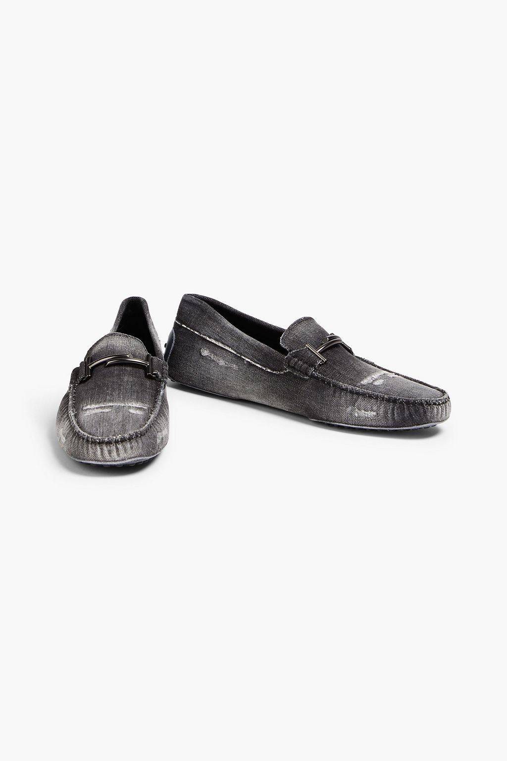 TOD'S Double T distressed denim driving shoes