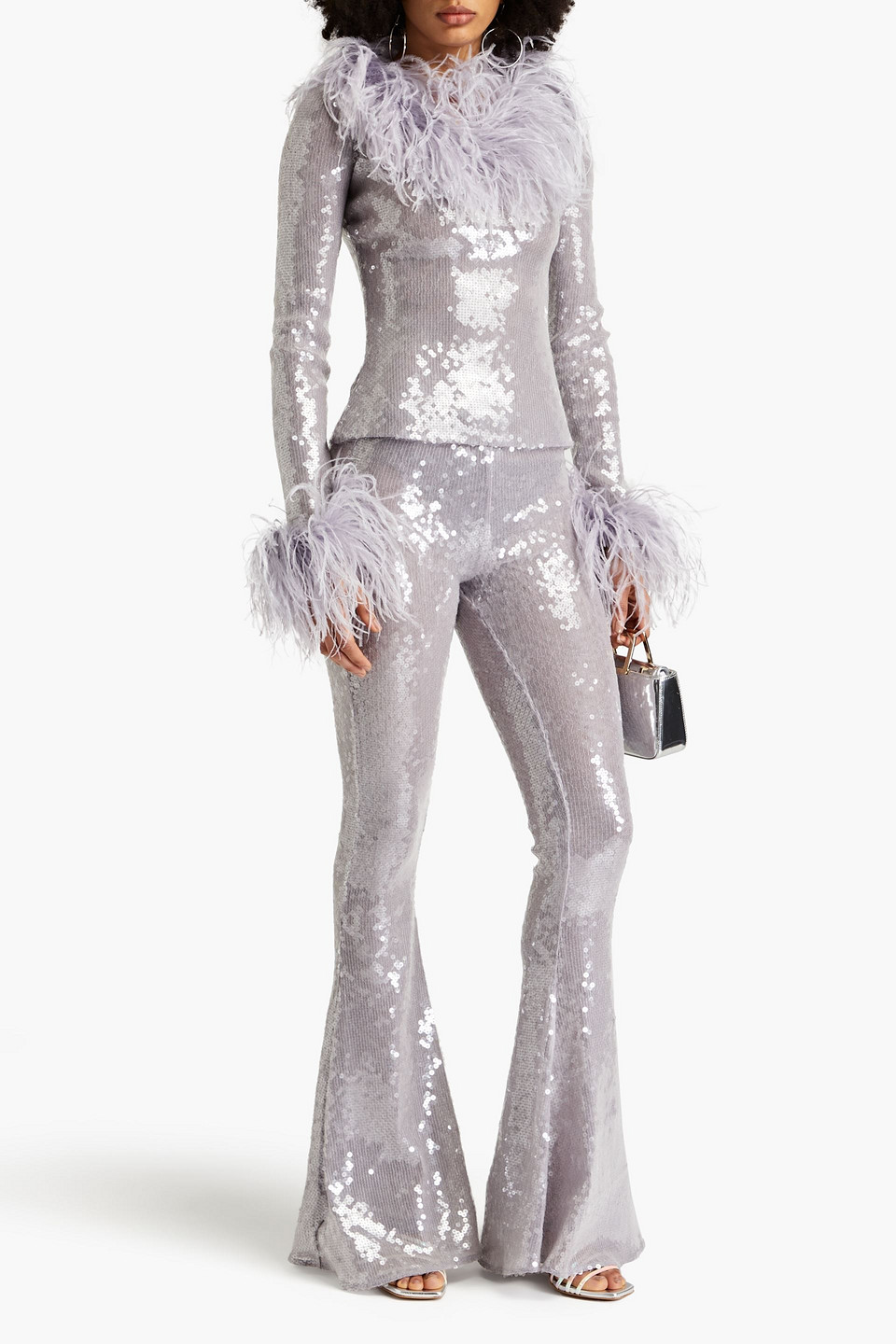 16arlington Pendall Feather-embellished Sequined Top In Lavendelfarben