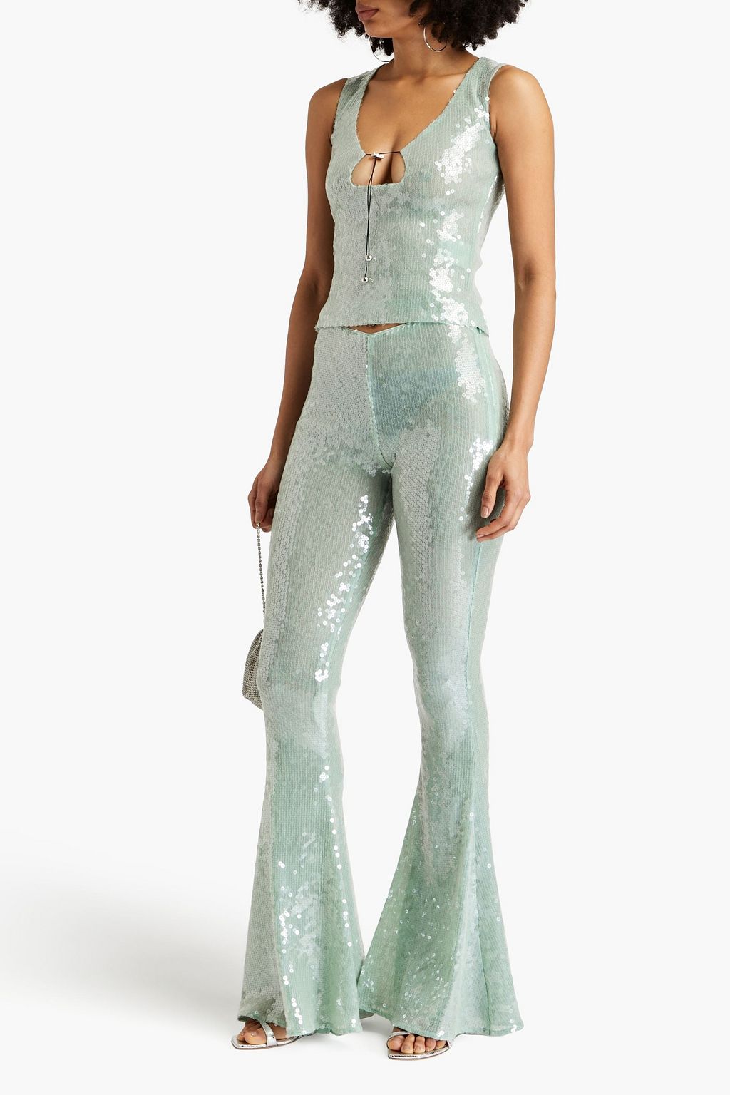 16ARLINGTON Solaris cutout sequined mesh top