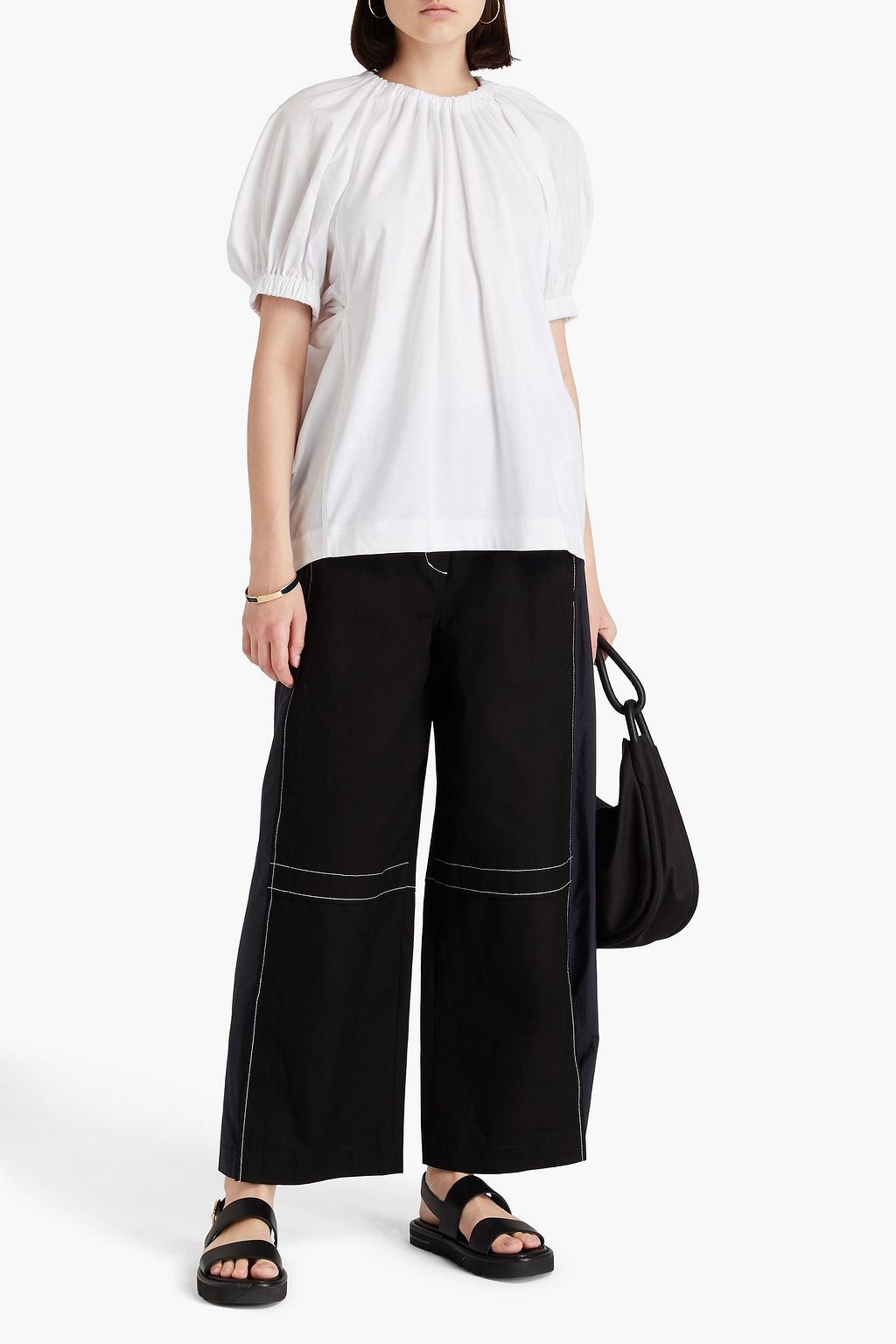 3.1 PHILLIP LIM Gathered cotton-poplin and jersey top