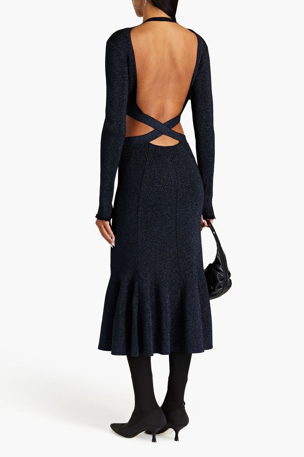 3.1 PHILLIP LIM Open-back metallic ribbed-knit midi dress