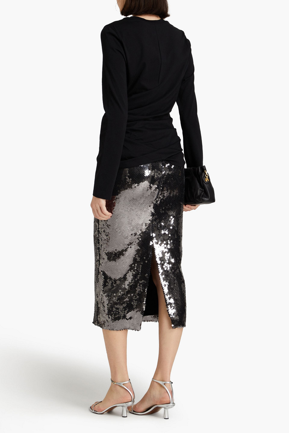 3.1 Phillip Lim Cotton Draped Long Sleeve Tee In Black
