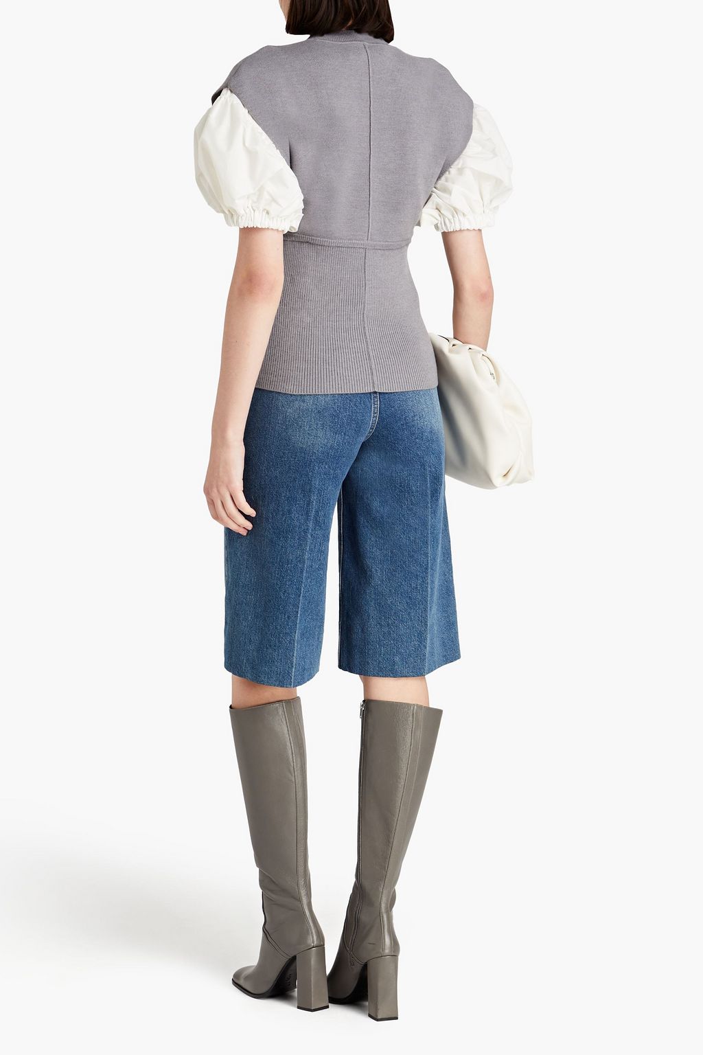 3.1 PHILLIP LIM Poplin-paneled ribbed wool-blend top