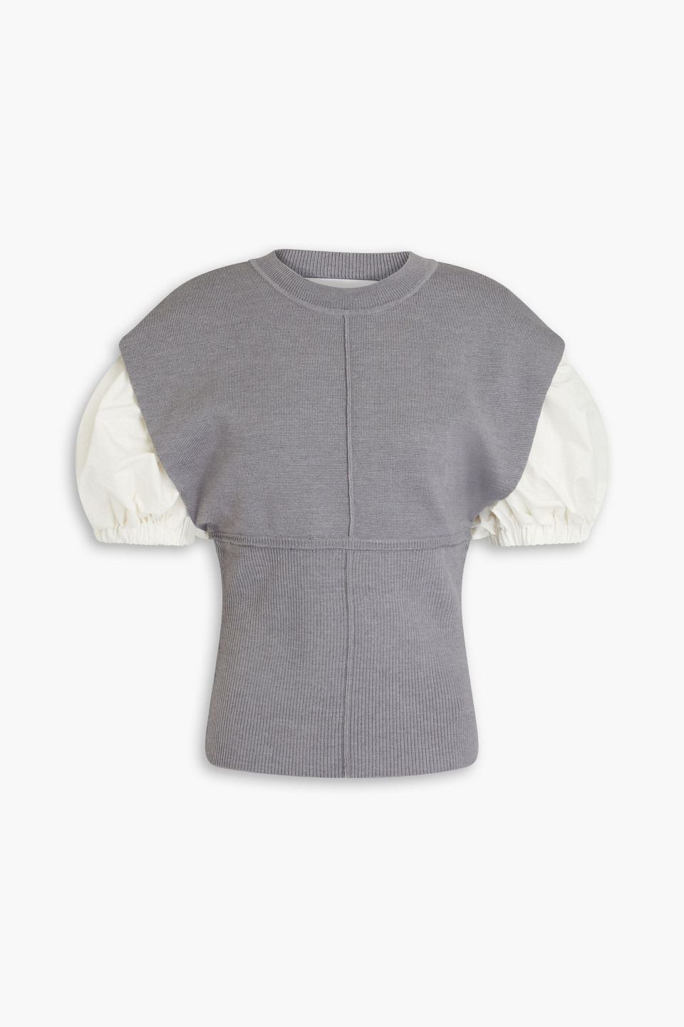 Poplin-paneled ribbed wool-blend top