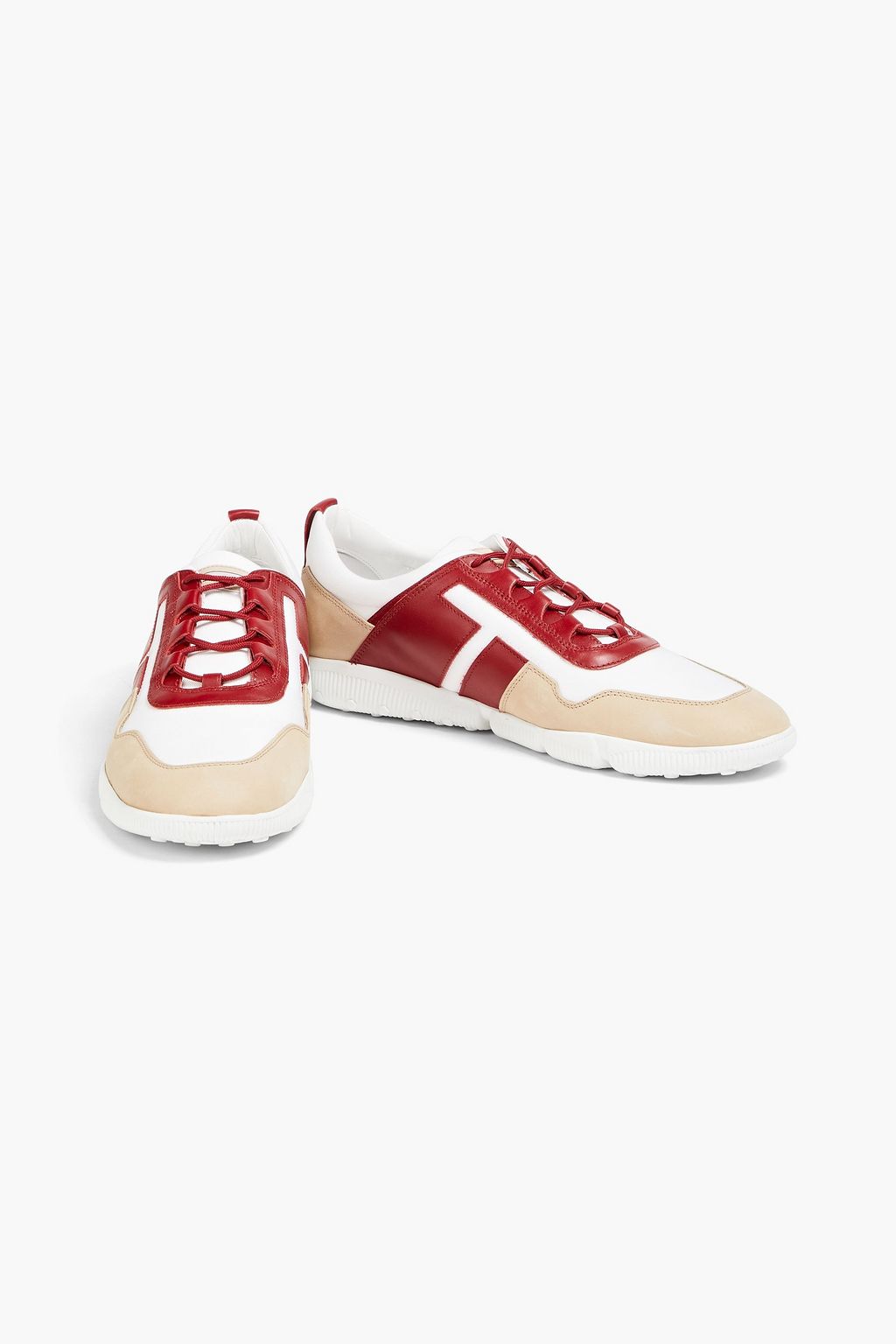 TOD'S Color-block canvas, suede and leather sneakers