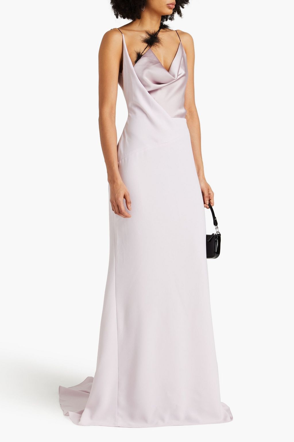 16ARLINGTON Feather-embellished satin gown