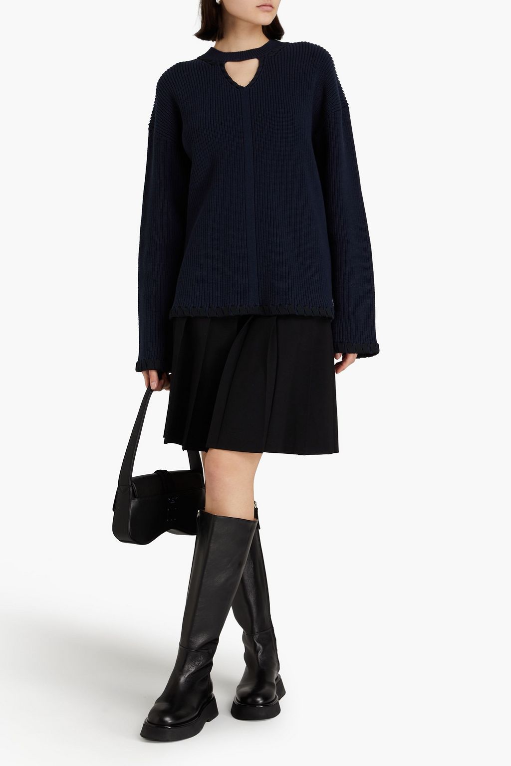 3.1 PHILLIP LIM 컷아웃 디테일 리브 코튼 스웨터