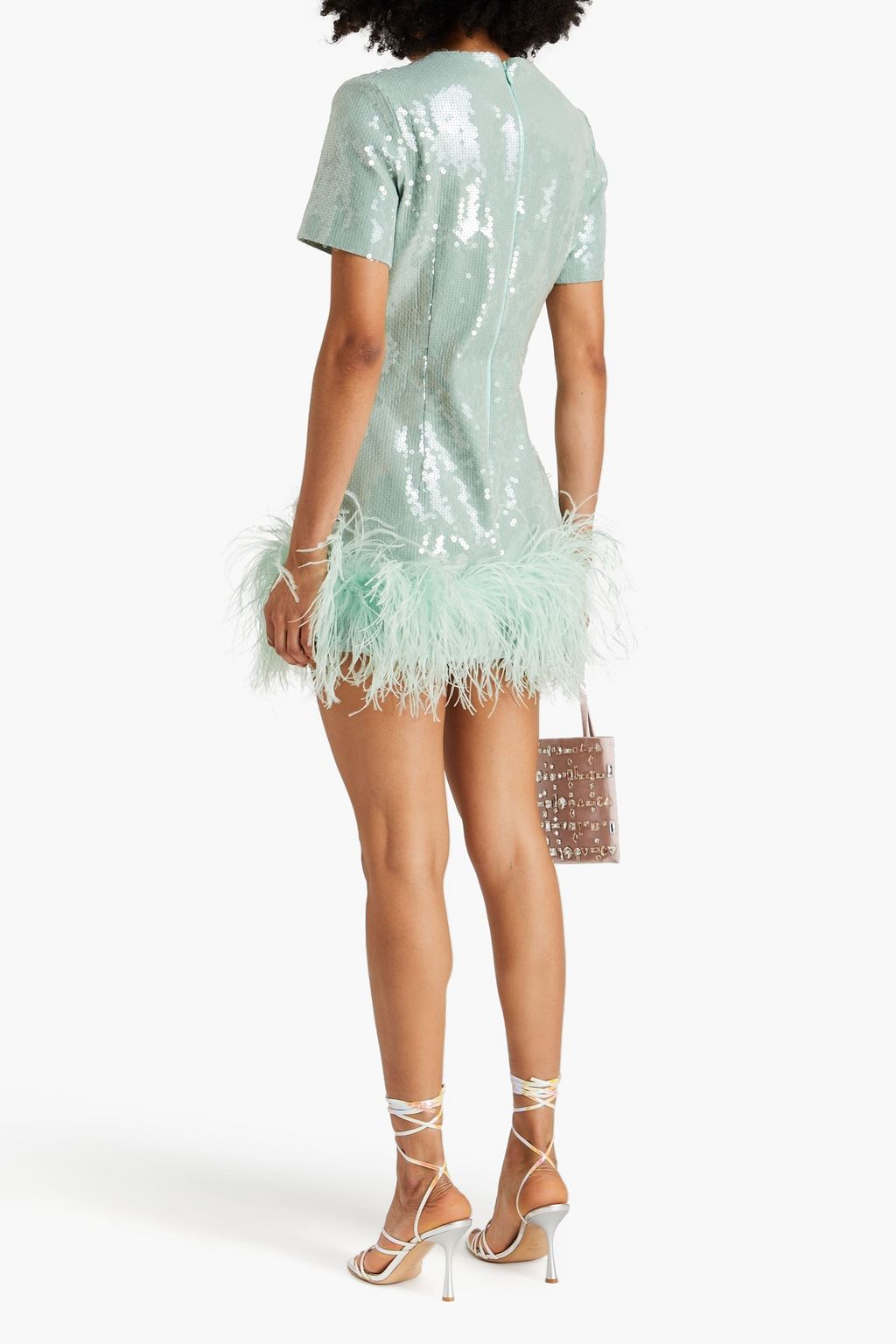 16ARLINGTON Syrmamini Minikleid aus Mesh mit Pailletten und Federverzierung