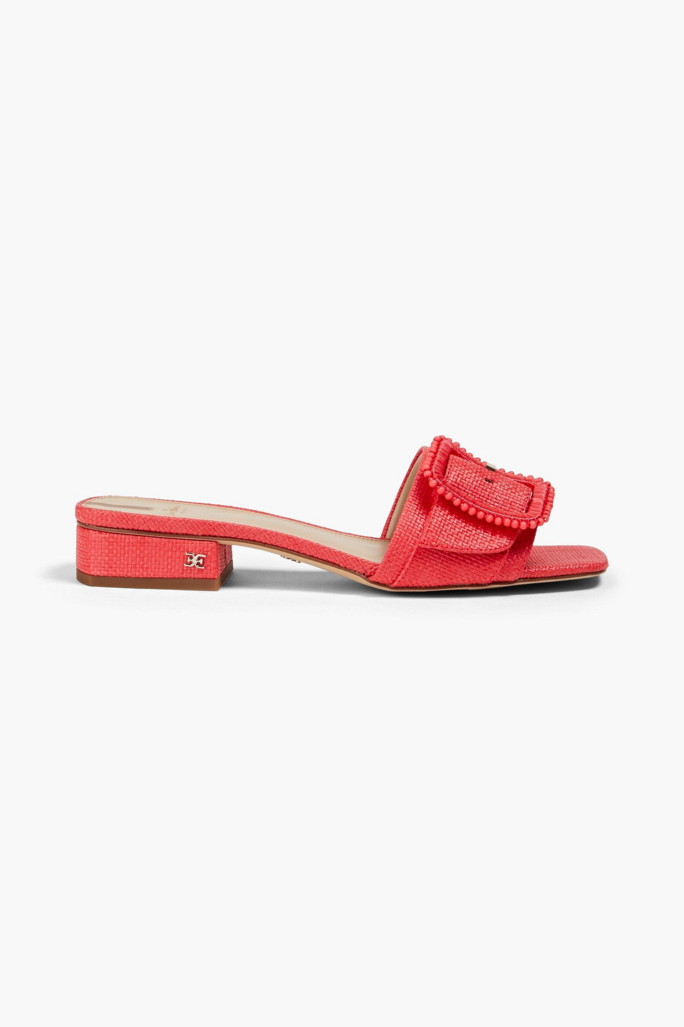 Shop Sam Edelman Deacon Buckled Coated Faux Raffia Mules In Papaya