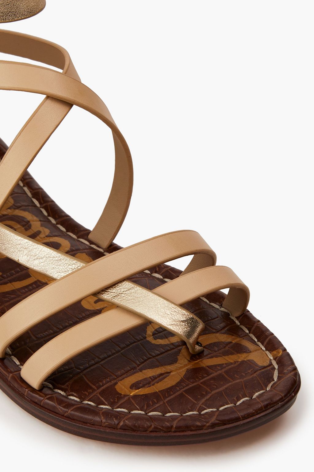 SAM EDELMAN Gibbs raffia-paneled metallic leather sandals