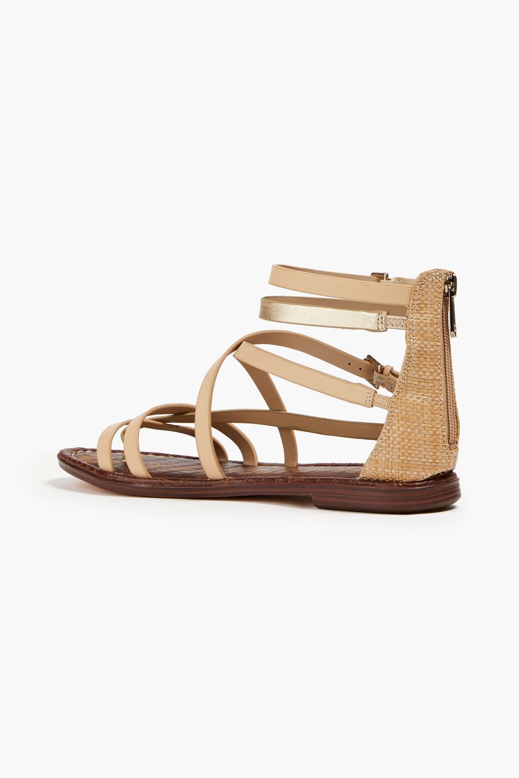 SAM EDELMAN Gibbs raffia-paneled metallic leather sandals