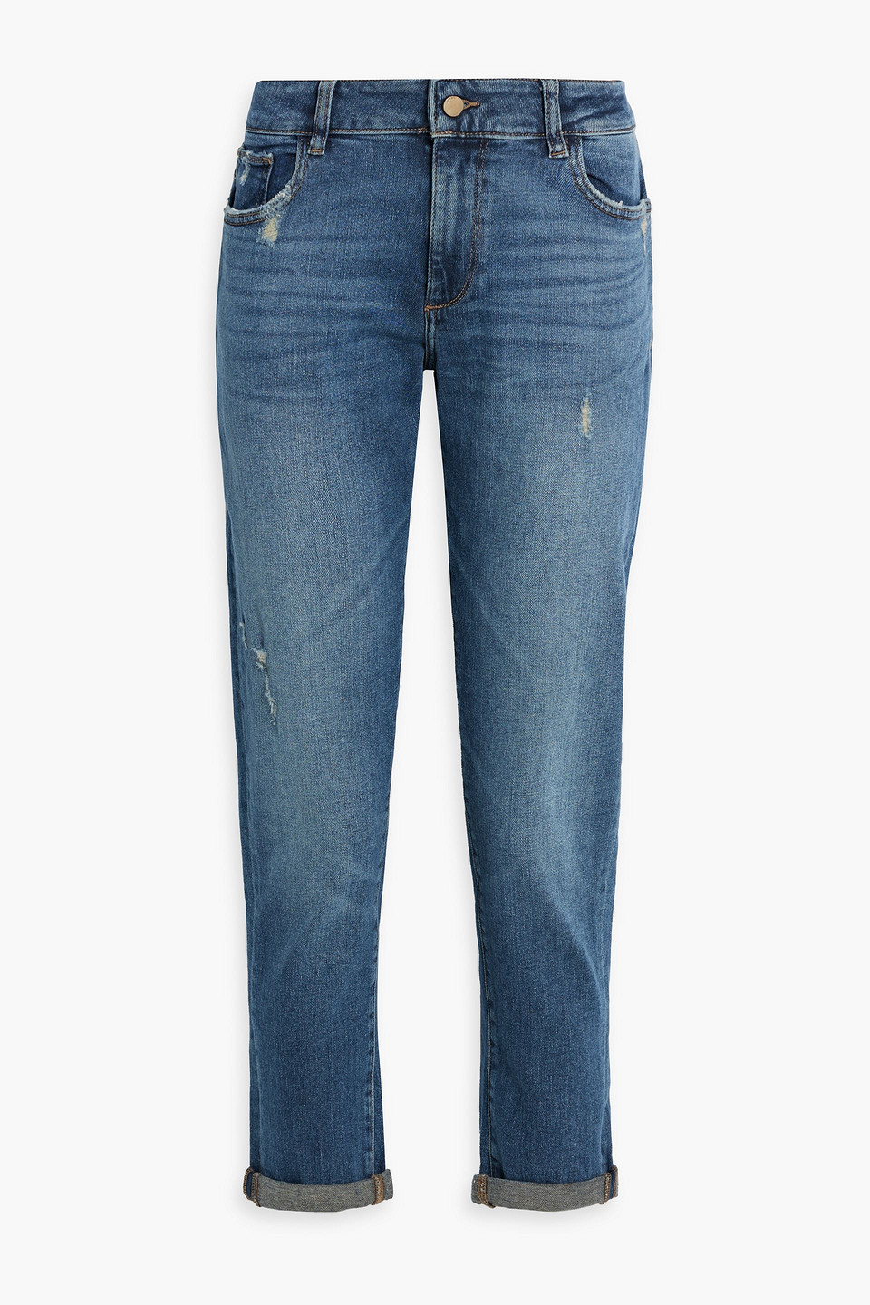 Dl1961 Riley Distressed Mid-rise Boyfriend Jeans In Mid Denim