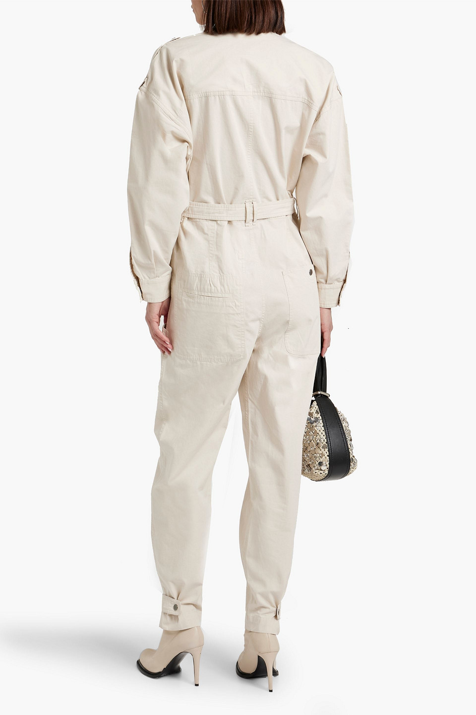 Shop Isabel Marant Étoile Ruthel Belted Cotton-gabardine Jumpsuit In Ecru