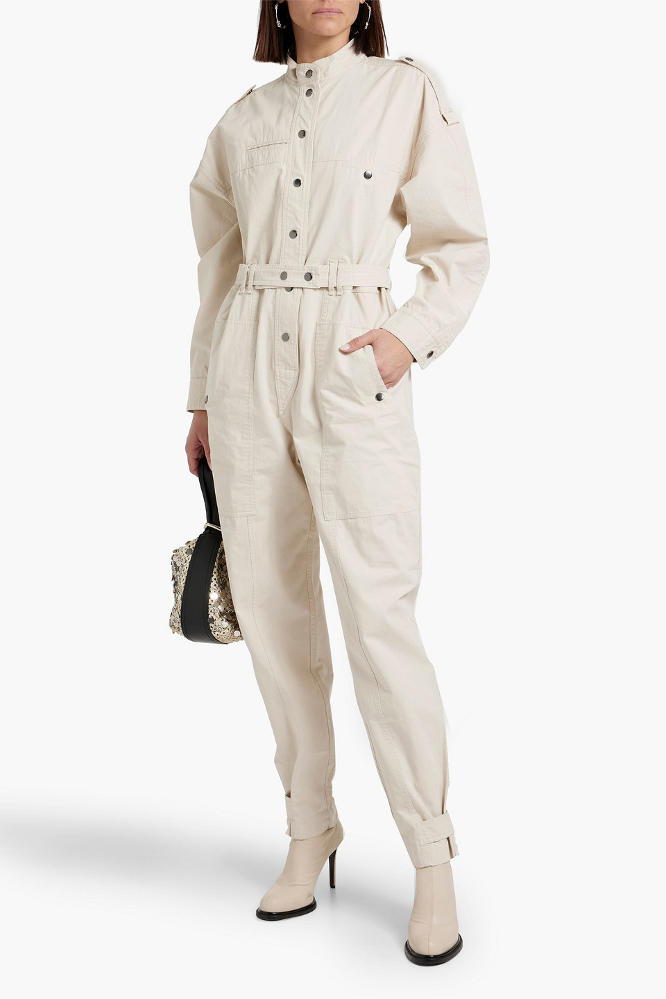 Shop Isabel Marant Étoile Ruthel Belted Cotton-gabardine Jumpsuit In Ecru