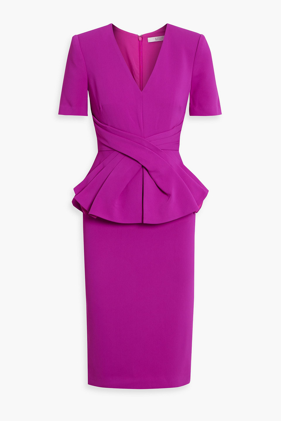 Shop Badgley Mischka Crepe Peplum Dress In Magenta