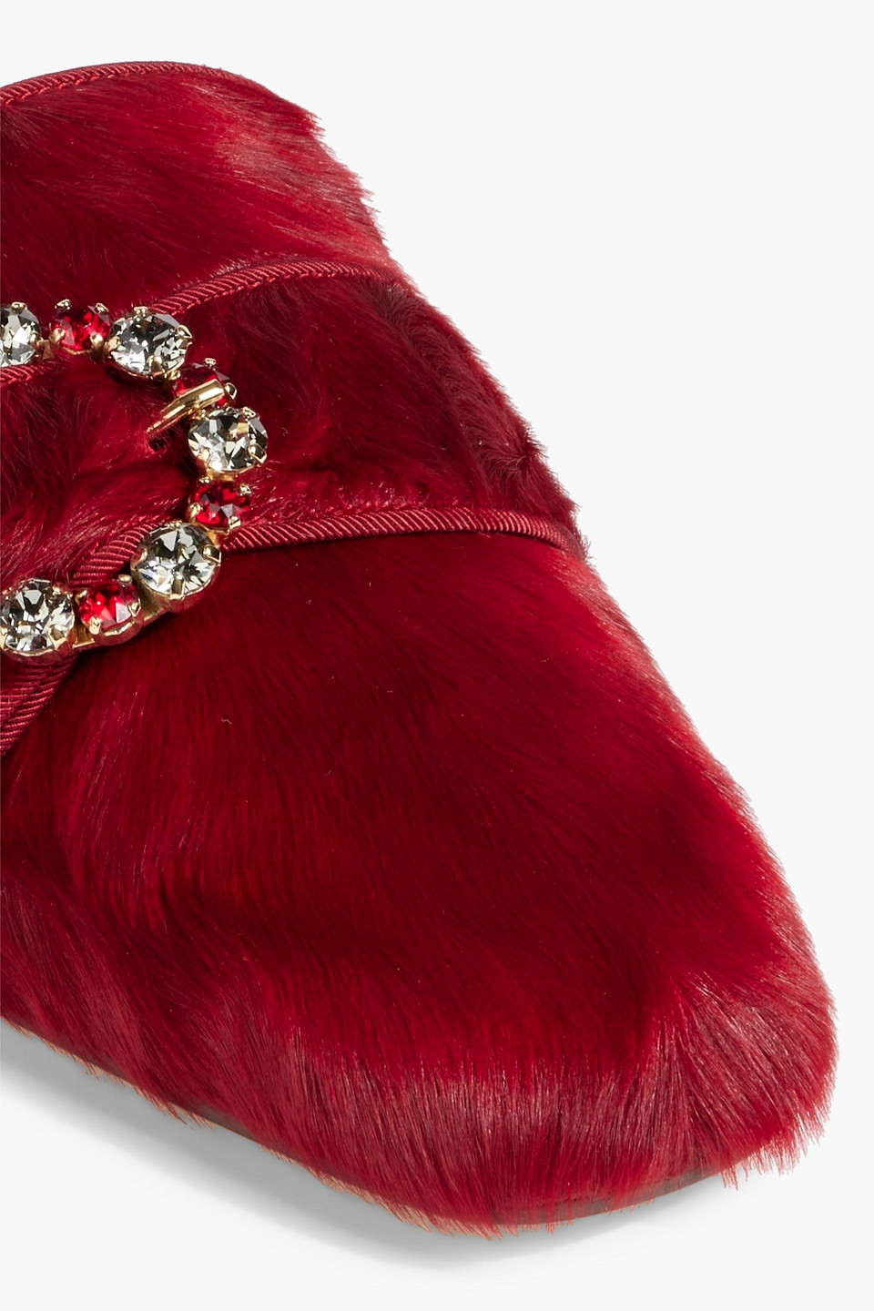 Dolce & Gabbana Embellished Shearling Slippers In Crimson