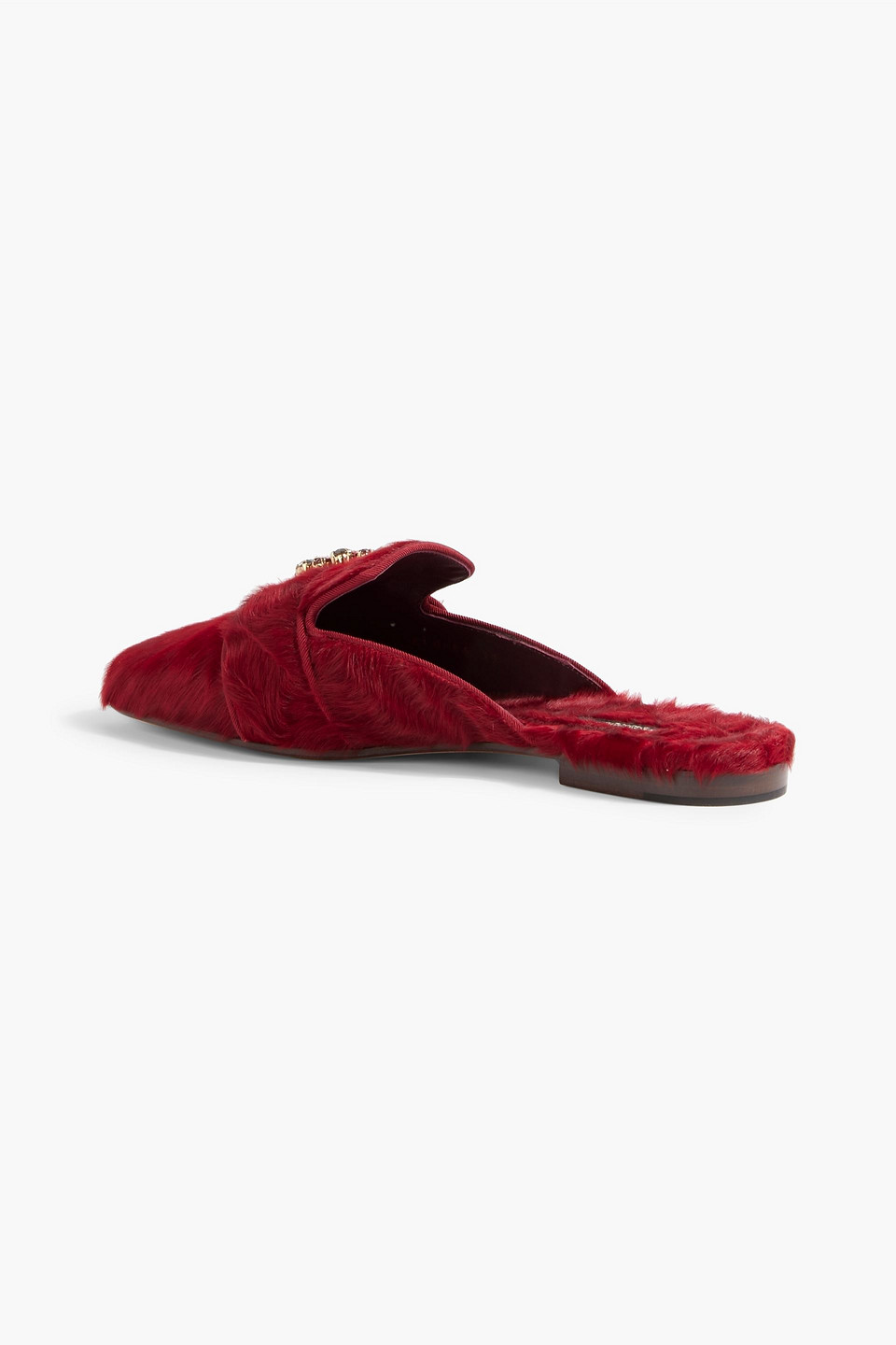 Shop Dolce & Gabbana Embellished Shearling Slippers In Crimson