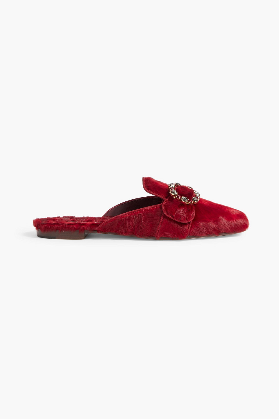 Dolce & Gabbana Embellished Shearling Slippers In Crimson