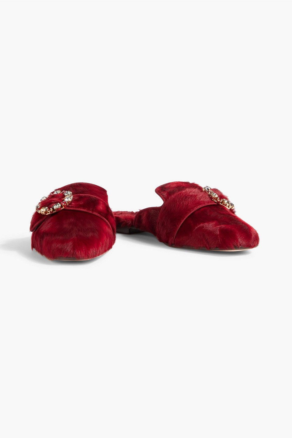 Shop Dolce & Gabbana Embellished Shearling Slippers In Crimson