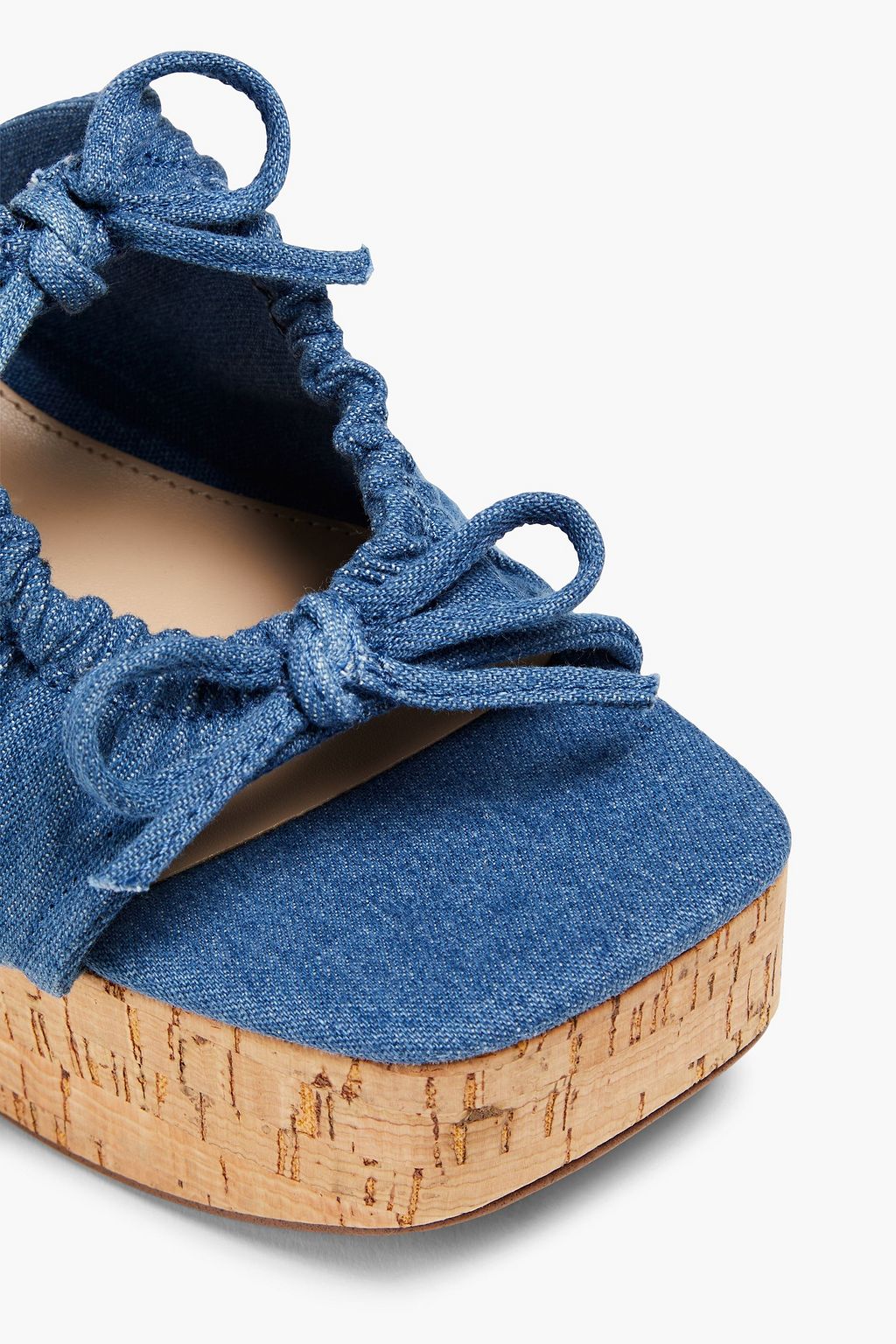 SAM EDELMAN 도바 보우 장식 샴브레이 플랫폼 뮬