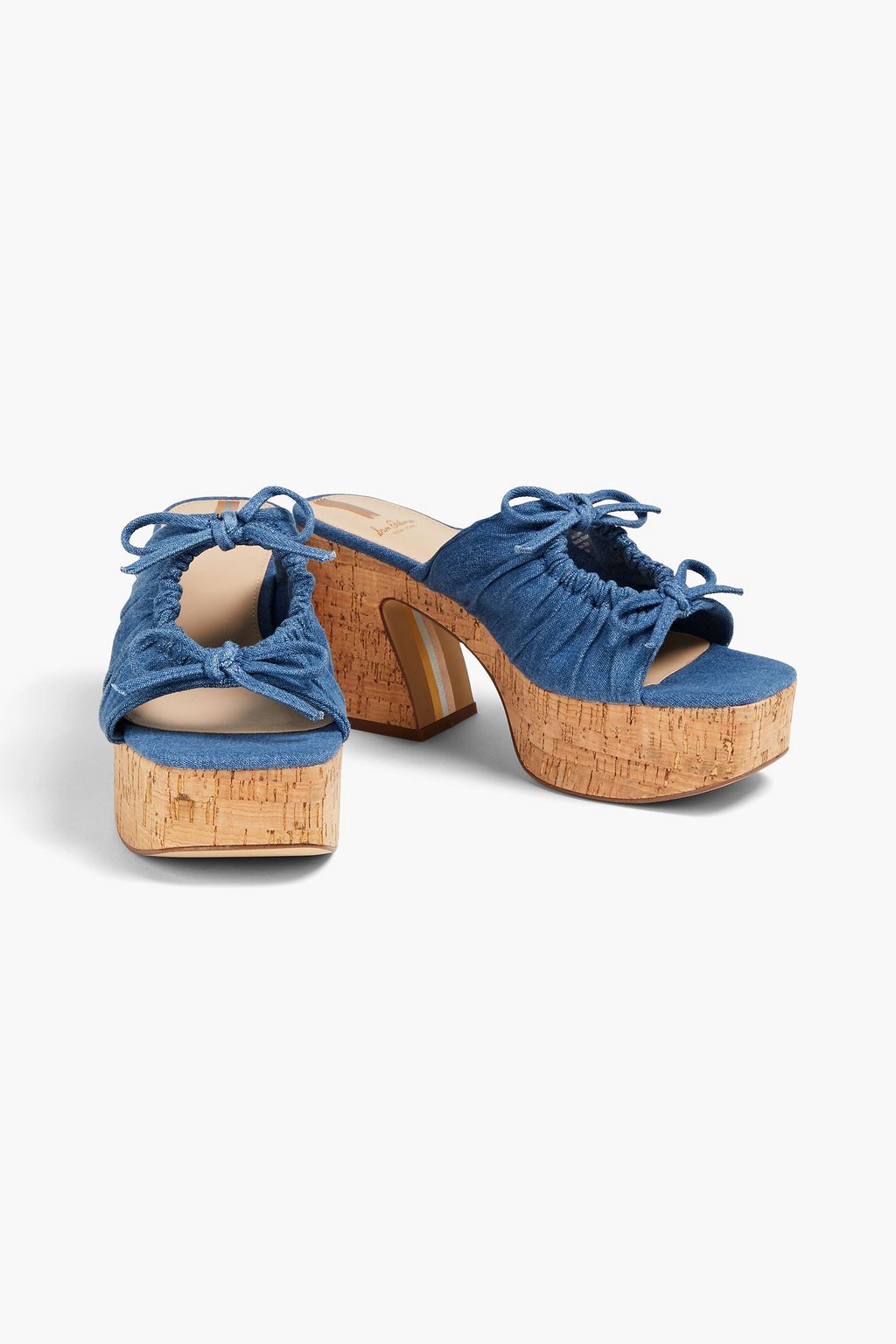 SAM EDELMAN 도바 보우 장식 샴브레이 플랫폼 뮬