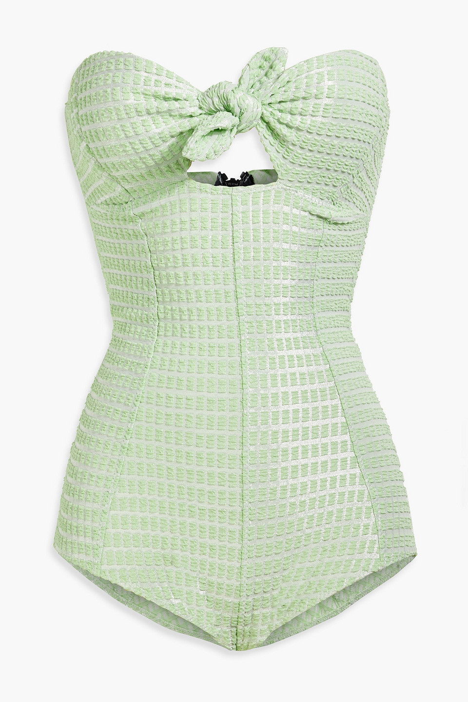 Lisa Marie Fernandez Strapless Metallic Seersucker Swimsuit In Mint