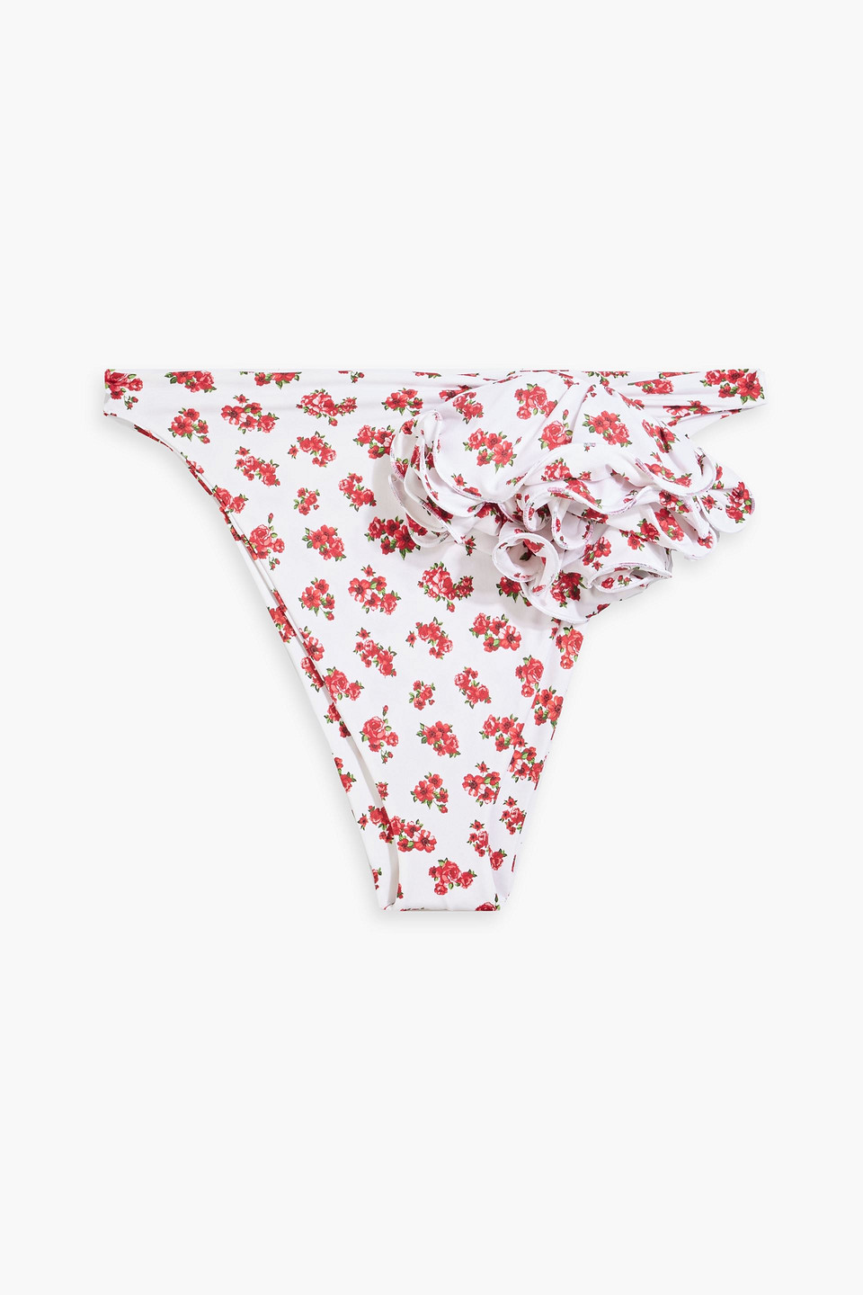 Magda Butrym Ruffled Floral-print Low-rise Bikini Briefs In Red