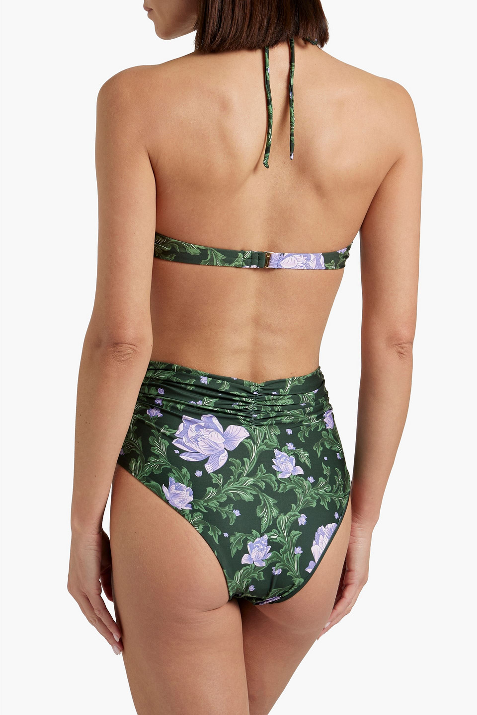 Shop Agua By Agua Bendita Vainen Peonia Ocaso Ruched Floral-print High-rise Bikini Briefs In Forest Green