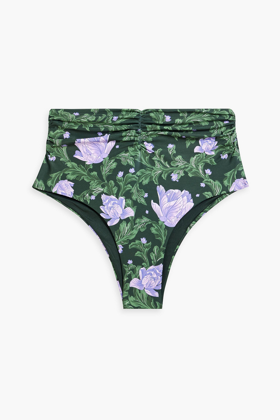 Agua By Agua Bendita Vainen Peonia Ocaso Ruched Floral-print High-rise Bikini Briefs In Forest Green